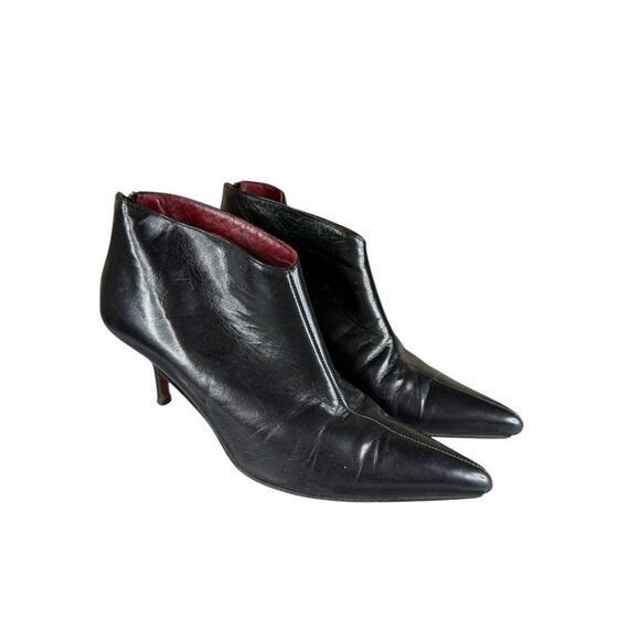 Christian Louboutin Black Leather Pointed Toe Booties 36.5 EU / US 6 Zip Back - Picture 4 of 10